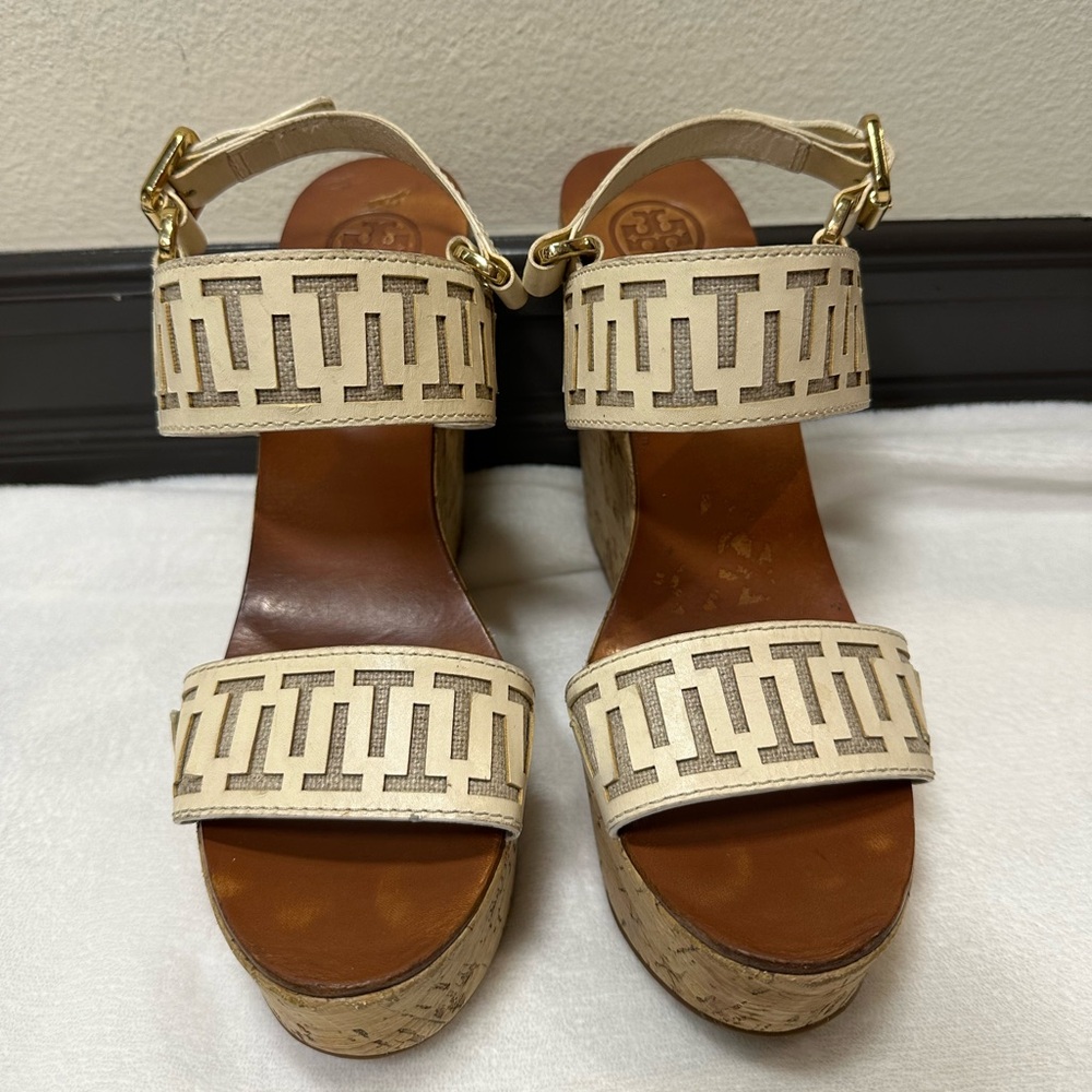 TORY BURCH REGAN Platform High Wedges Sandals 10.5 - Picture 1 of 7